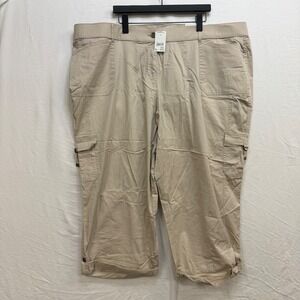 Cato Womens 28W Khaki Cargo Capris High Rise Stretch Waist Cropped Pants